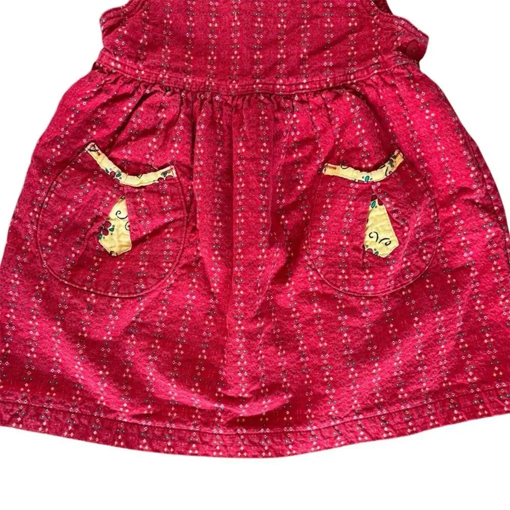 Vintage OshKosh B’Gosh Girls’ Heavy Woven Dress Red Yellow Pockets Size 4